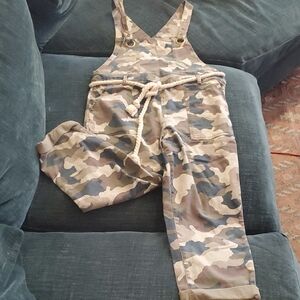 Anthropologie Green and Brown Camouflage Jumpsuit